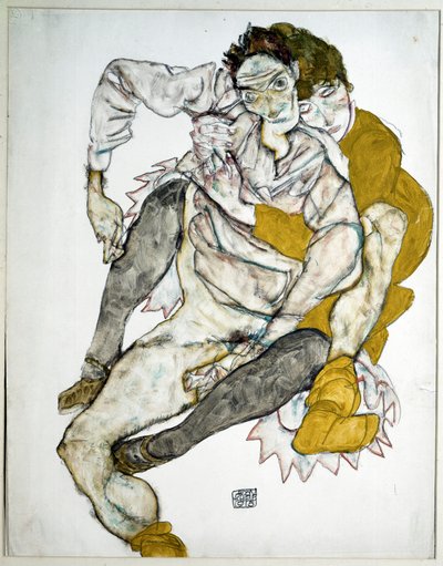 Couple Sitting. Drawing by Egon Schiele by Egon Schiele