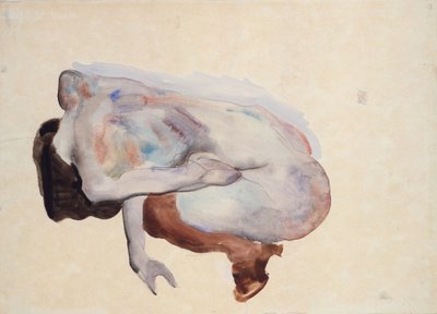 Crouching Nude in Shoes and Black Stockings, Back View by Egon Schiele