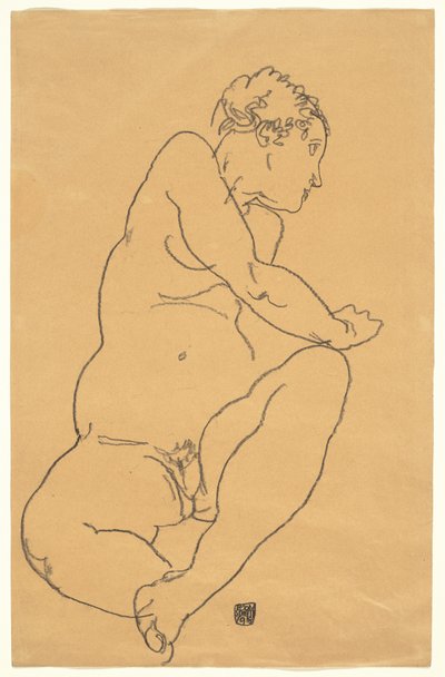 Female Nude Bending to the Left by Egon Schiele