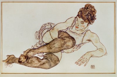 Woman with Brown Stockings by Egon Schiele