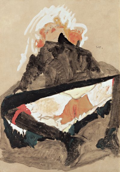 Girl in Black Dress with Her Legs Spread by Egon Schiele