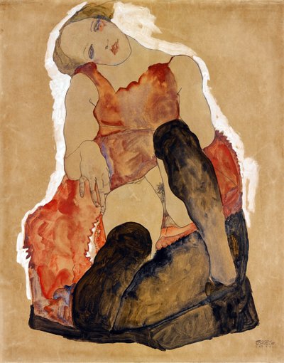 Girl with Black Stockings by Egon Schiele