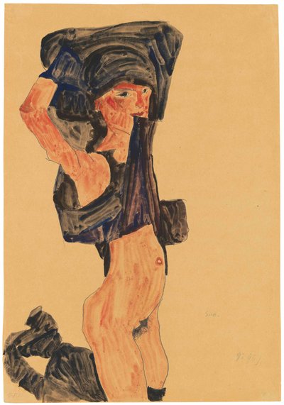 Kneeling Girl Pulling Her Skirt Over Her Head by Egon Schiele