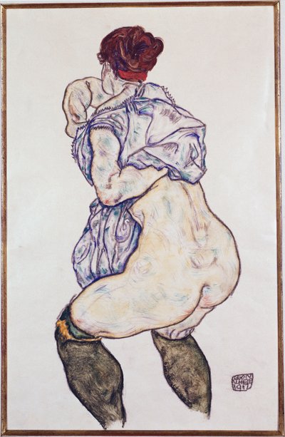 Mistress Halbakt with Green Stockings, 1917 by Egon Schiele