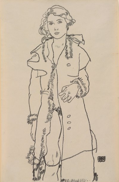 Nude with Fur Trimmed Coat, 1917 by Egon Schiele