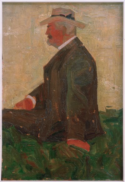 Portrait of a Bearded Man with Straw Hat (Leopold Czihacz) by Egon Schiele