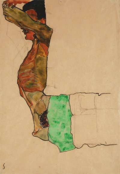 Reclining Male Nude with Green Cloth by Egon Schiele