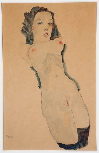 Reclining Nude with Black Stockings by Egon Schiele