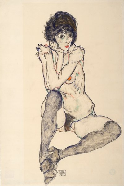 Seated Female Nude, Elbows Resting on Right Knee by Egon Schiele