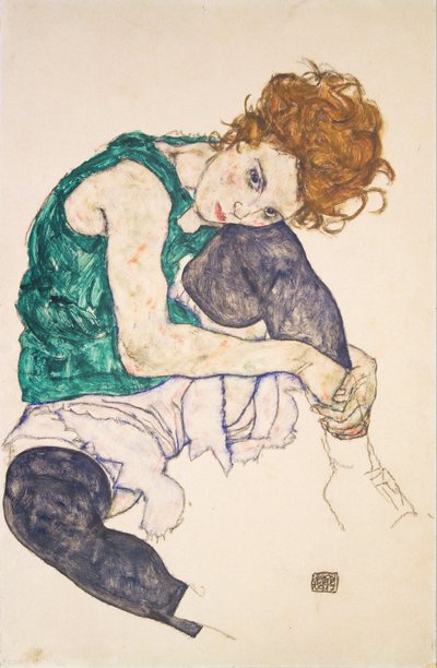 Seated Woman with Legs Drawn Up Adele Herms by Egon Schiele