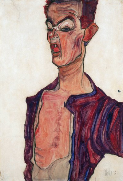 Self-Portrait, Grimacing by Egon Schiele