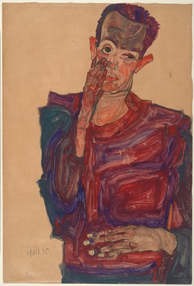 Self-Portrait with Eyelid Pulled Down, 1910 by Egon Schiele