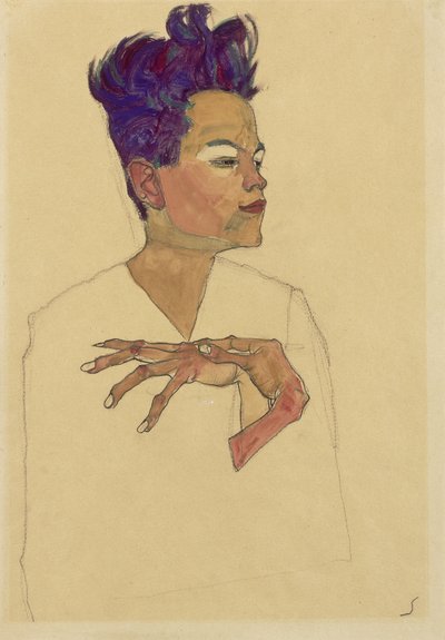 Self-Portrait with Hands on Chest by Egon Schiele