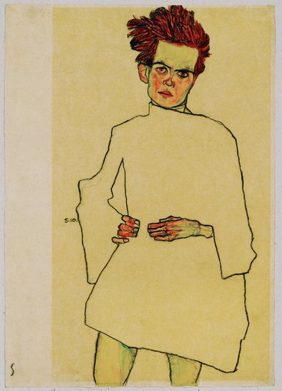 Self-Portrait with Shirt by Egon Schiele