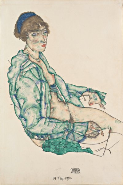 Seated Half Nude with Blue Hairband by Egon Schiele