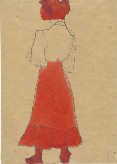Woman with red skirt, c. 1909 by Egon Schiele
