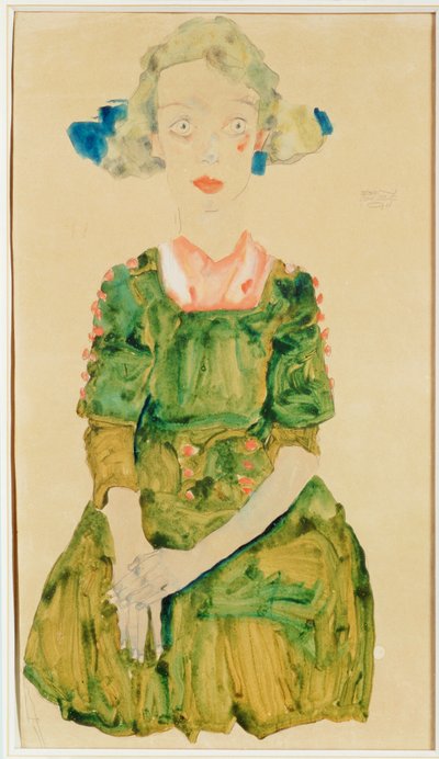 Young Girl with Blue Ribbon by Egon Schiele