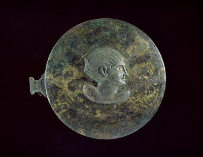 Cast Bronze Mirror-cover with Hellenistic Bust of a Woman in Relief, 100 BC - 100 AD by Egyptian