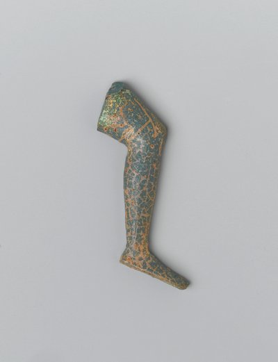 Small blue green opaque glass human leg from an inlay figure by Egyptian