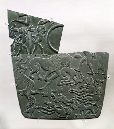 The Battlefield Palette, Depicting Captives and Slain Victims of Battle, Late Predynastic to 1st Dynasty, c.3100 BC by Egyptian