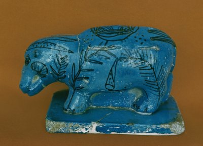 Blue Hippopotamus with Black Decoration, from Dra Aboul Naga, Middle Kingdom by Egyptian 11th Dynasty