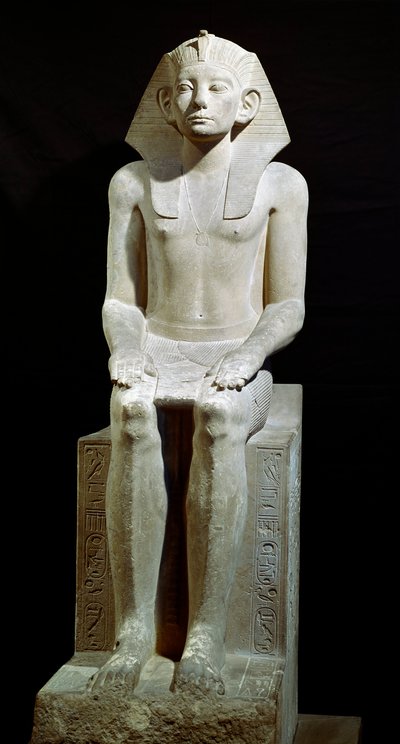 Egyptian antiquity: limestone statue of Pharaoh Amenemhet III. 12th dynasty. 1910 BC. From Hawara. Cairo, Egyptian Museum by Egyptian 12th Dynasty
