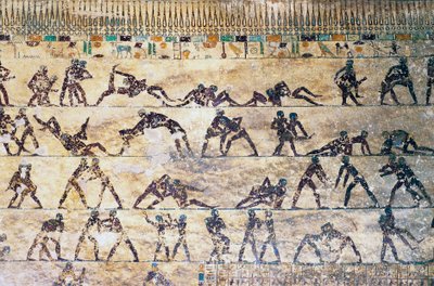 Fight Scenes, Wall Painting, Kethi Tomb, Beni Hasan Necropolis, Egypt, Egyptian Civilization, Middle Kingdom, Dynasty XII by Egyptian 12th Dynasty