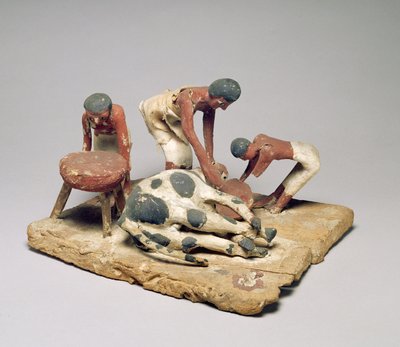 Model of butchers at work, from the Tomb of Khety, Beni Hasan, Middle Kingdom, c.1985-1900 BC by Egyptian 12th Dynasty