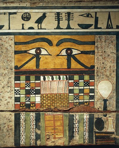 Panel Detail with Apotropaic Eyes Surmounting Closed Door, Symbolizing Transition to Underworld, from Sarcophagus of Irinimenpu by Egyptian 12th Dynasty