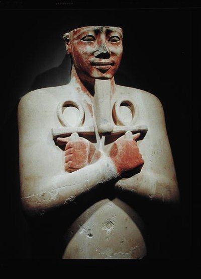 Statue of Sesostris I (c.1918-1875 BC) Holding the Ankh in Both Hands Crossed Over His Chest, from the Temple of Karnak, New Kingdom by Egyptian 12th Dynasty