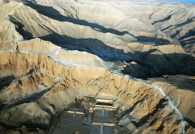 Aerial View of Mortuary Temple of Hatshepsut, Deir el-Bahari, Theban Necropolis, Luxor by Egyptian 18th Dynasty