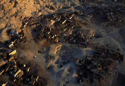 Aerial View of Qurna Archaeological Site, Sheikh Abd el-Qurna, Theban Necropolis, Egypt, New Kingdom, Dynasty XVIII-XIX by Egyptian 18th Dynasty