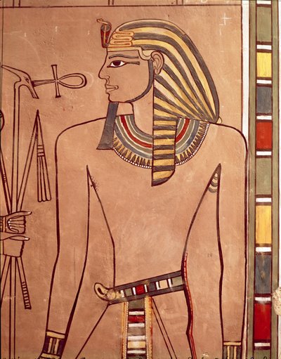 Amenhotep II with an ankh being raised to his lips, from the sarcophagus chamber of his tomb by Egyptian 18th Dynasty