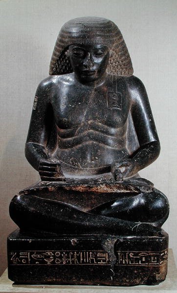 Amenhotep, son of Hapu, seated cross-legged, from the Temple of Amun, Karnak, c.1391-53 BC by Egyptian 18th Dynasty