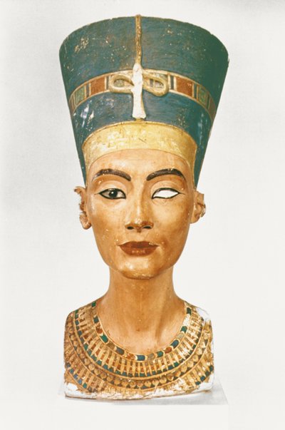 Bust of Queen Nefertiti, Front View, from the Studio of the Sculptor Thutmose at Tell el-Amarna by Egyptian 18th Dynasty