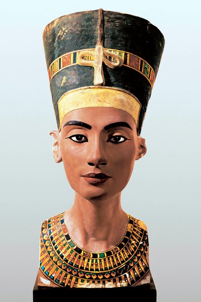 Bust of the Egyptian Queen Nefertiti, wife of Pharaoh Amenophis IV Akhenaton by Egyptian 18th Dynasty