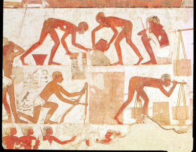 Construction of a wall, from the Tomb of Rekhmire, vizier of Tuthmosis III and Amenhotep II, New Kingdom by Egyptian 18th Dynasty