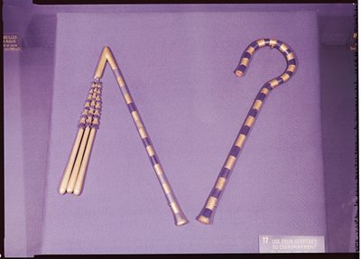 Crook and flail, from the Tomb of Tutankhamun by Egyptian 18th Dynasty