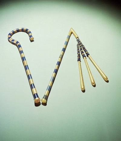 Crook and flail, from the Tomb of Tutankhamun (c.1370-1352 BC) New Kingdom by Egyptian 18th Dynasty