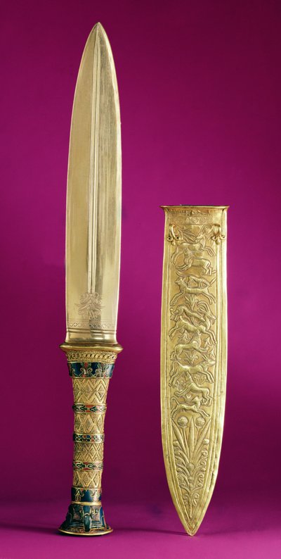 Dagger and sheath, from the Tomb of Tutankhamun by Egyptian 18th Dynasty