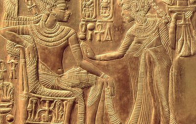 Detail from the Golden Shrine of Tutankhamun Depicting the Queen Anointing Him with Scented Unguent, New Kingdom (detail) by Egyptian 18th Dynasty