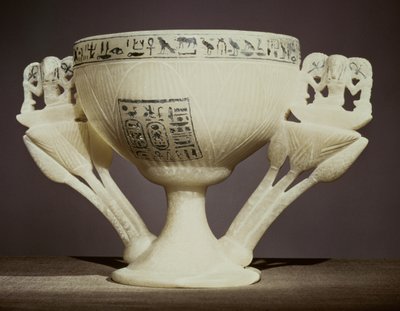 Drinking cup in the form of a half-opened lotus flower, found at the entrance to the tomb of Tutankhamun by Egyptian 18th Dynasty