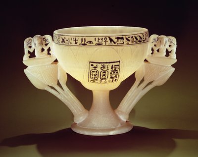 Drinking cup in the form of a half-opened lotus flower, found at the entrance to the tomb of Tutankhamun, New Kingdom by Egyptian 18th Dynasty