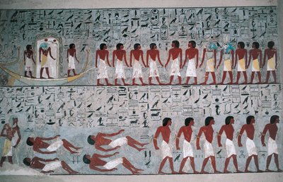 Egypt, Luxor, Valley of the Kings, Tomb of Horemheb, Mural Painting by Egyptian 18th Dynasty
