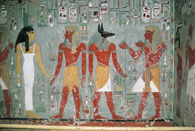 Egypt, Luxor, Valley of the Kings, Tomb of Horemheb, Mural Painting by Egyptian 18th Dynasty