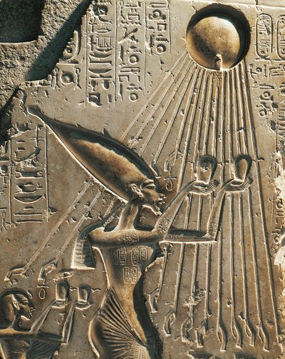 Bas-relief Depicting Amenhotep IV Worshiping the Solar Disc by Egyptian 18th Dynasty