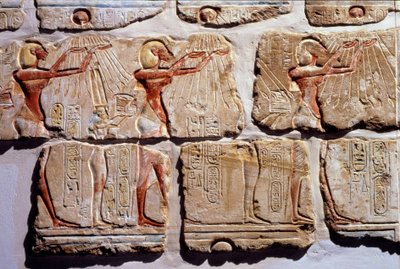 The Adoration of the Sun. Fragment of the wall in gres from Amenophis IV to Luxor. 1365-1360 BC. 18th Dynasty by Egyptian 18th Dynasty