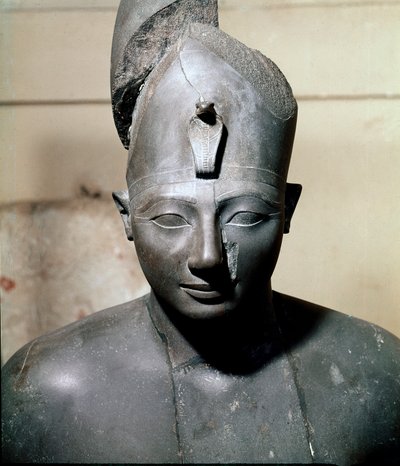 Egyptian Antiquity: Basalt Bust of Pharaoh Thutmosis III (circa 1504-1450 BC) 18th Dynasty. From Karnak by Egyptian 18th Dynasty