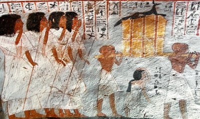 Egyptian Antiquity: Procession with Bearers of Canopy Vessels Used to Collect the Deceased