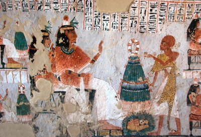 Representation of Roy and his wife Nebtawy facing a high priest by Egyptian 18th Dynasty